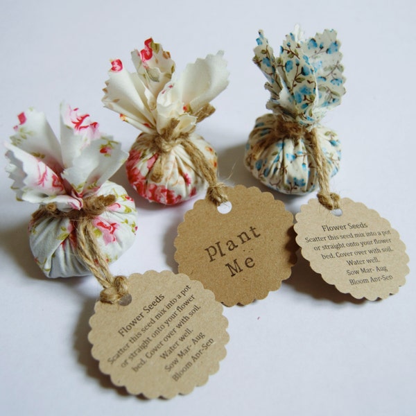 Country Garden Flower Seed Wedding Party Favours with Hand Stamped Circular Labels