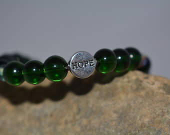 The Hope Collection, Green, Hope Bracelet, Beaded Bracelet, Four Leaf Clover, Irish, Saint Patrick's Day, Hope Jewelry, Inspirational Gift