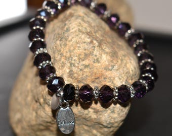 Pulsera Believe de cristal morado, pulsera elástica Believe, cuentas espaciadoras de margaritas, regalo de joyería Hope para ella de 19 cm
