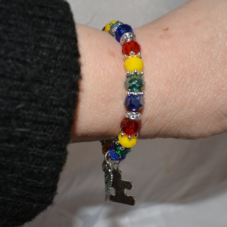 Autism Awareness Bracelet – Stretch Beads With Puzzle Piece Charm and ...