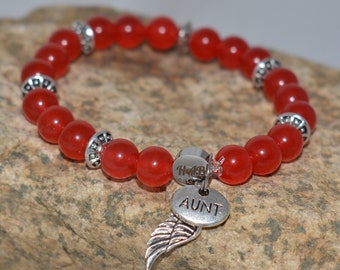 Aunt Bracelet, Gift for Aunt, Bracelet for Aunt, Red Agate, Angel Wing Bracelet, 7.25"