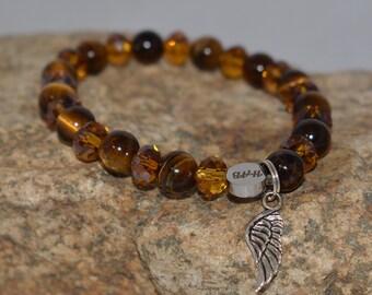 Tiger’s Eye Angel Wing Bracelet – Brown Crystal Beaded Stretch Jewelry