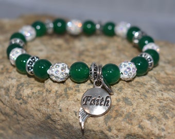 Faith Bracelet, Christmas Bracelet, Angel Jewelry, Green, Beaded Christmas Bracelet, 7.5"