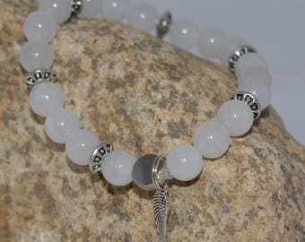 Selenite Angel Wing Bracelet: White Beaded Angel Jewelry