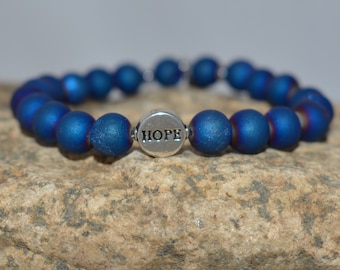Hope Collection, Blue Druzy, Hope Bracelet. Inspirational Jewelry, Free Shipping
