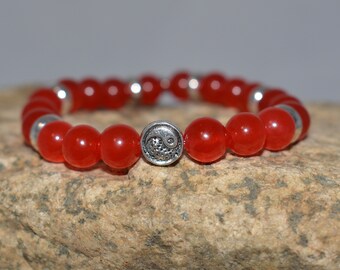 Yin Yang Bracelet, Red Carnelian, Red Bracelet, Beaded Bracelet, Gift for Her, 7"