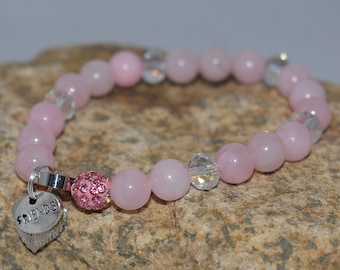 Friends Bracelet, Gift for Friends, Bracelet for Friend, Angel Wing Jewelry, Pink Quartz Crystal, 7.25"