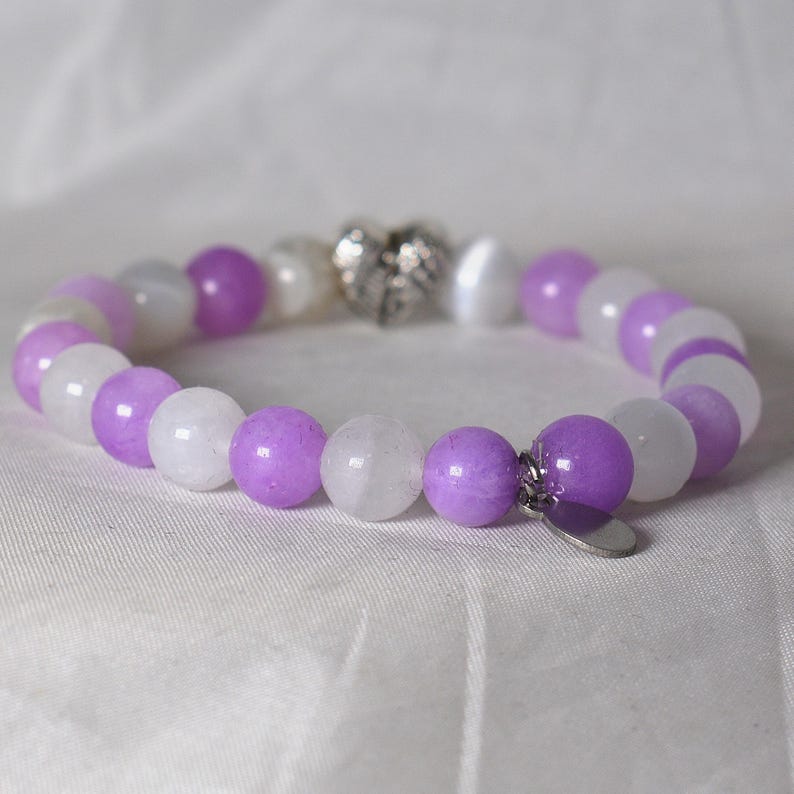 Amethyst & Selenite Angel Wing Bracelet: February Birthstone Charm image 5