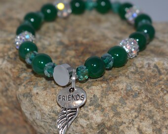 Friends Bracelet, Gift for Friends, Bracelet for Friend, Angel Wing Jewelry, Green Agate, 7.25"