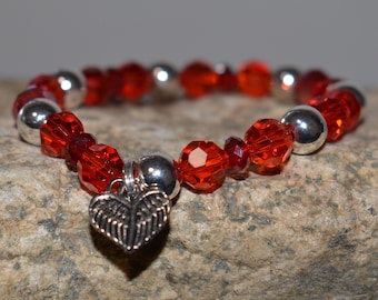 Pulsera elástica de alas de ángel de cristal rojo, cuentas de plata, regalo de joyería Hope para ella, 18 cm