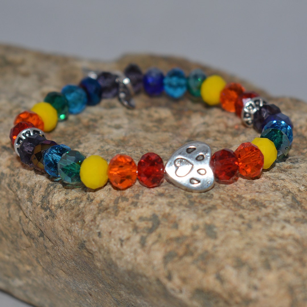 Rainbow Bridge Pet Remembrance Bracelet – Paw Print Charm With Rainbow ...