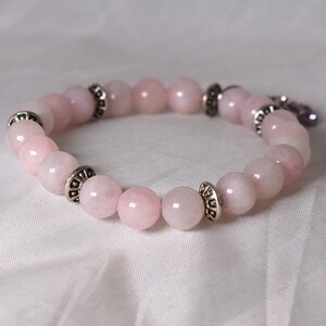 Rose Quartz Pink Ribbon Bracelet – Breast Cancer Awareness Angel Wing Charm, Stretch Beaded Jewelry afbeelding 6