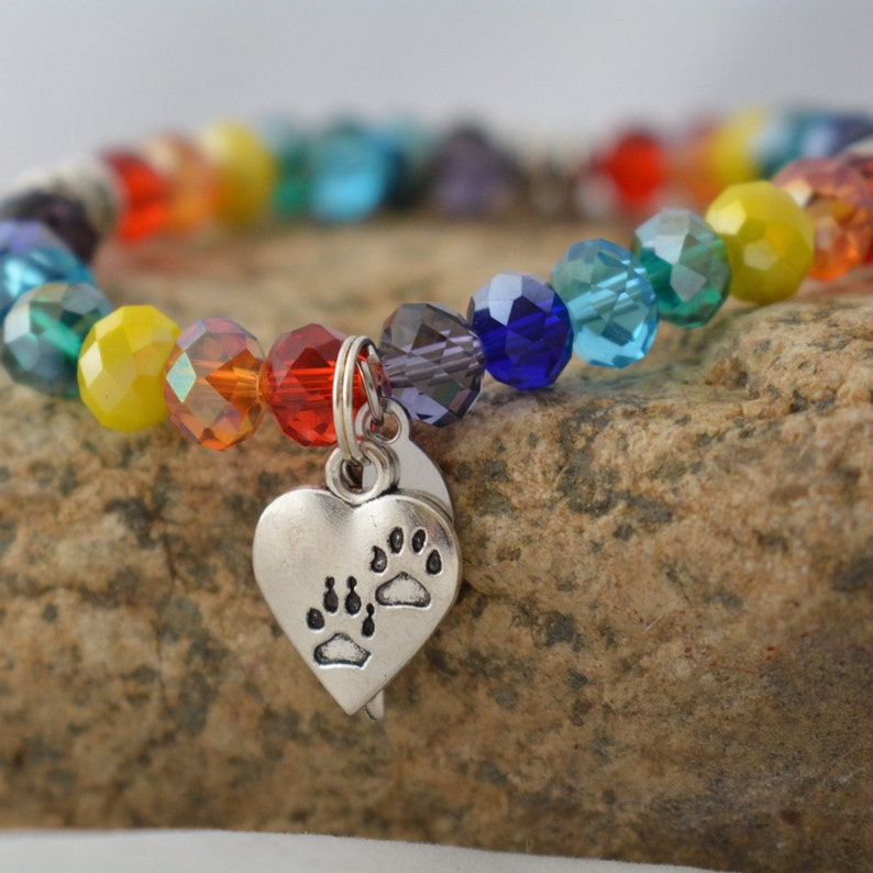 Rainbow Bridge Bracelet, Pet Loss Bracelet, Paw Print Charm Bracelet