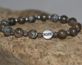 Pulsera de pirita y hematita con la esperanza: pulsera elástica con cuentas inspiradoras