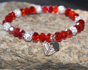 Pulsera de alas de ángel de cristal rojo, pulsera elástica de cuentas, espaciador de cristal pavé, regalo de joyería de fe para ella, 19 cm
