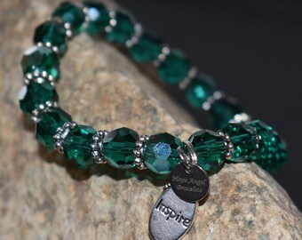 Pulsera de cristal verde inspirado, pulsera elástica de cuentas, cuentas espaciadoras de margaritas, regalo de joyería Hope para ella, 19 cm