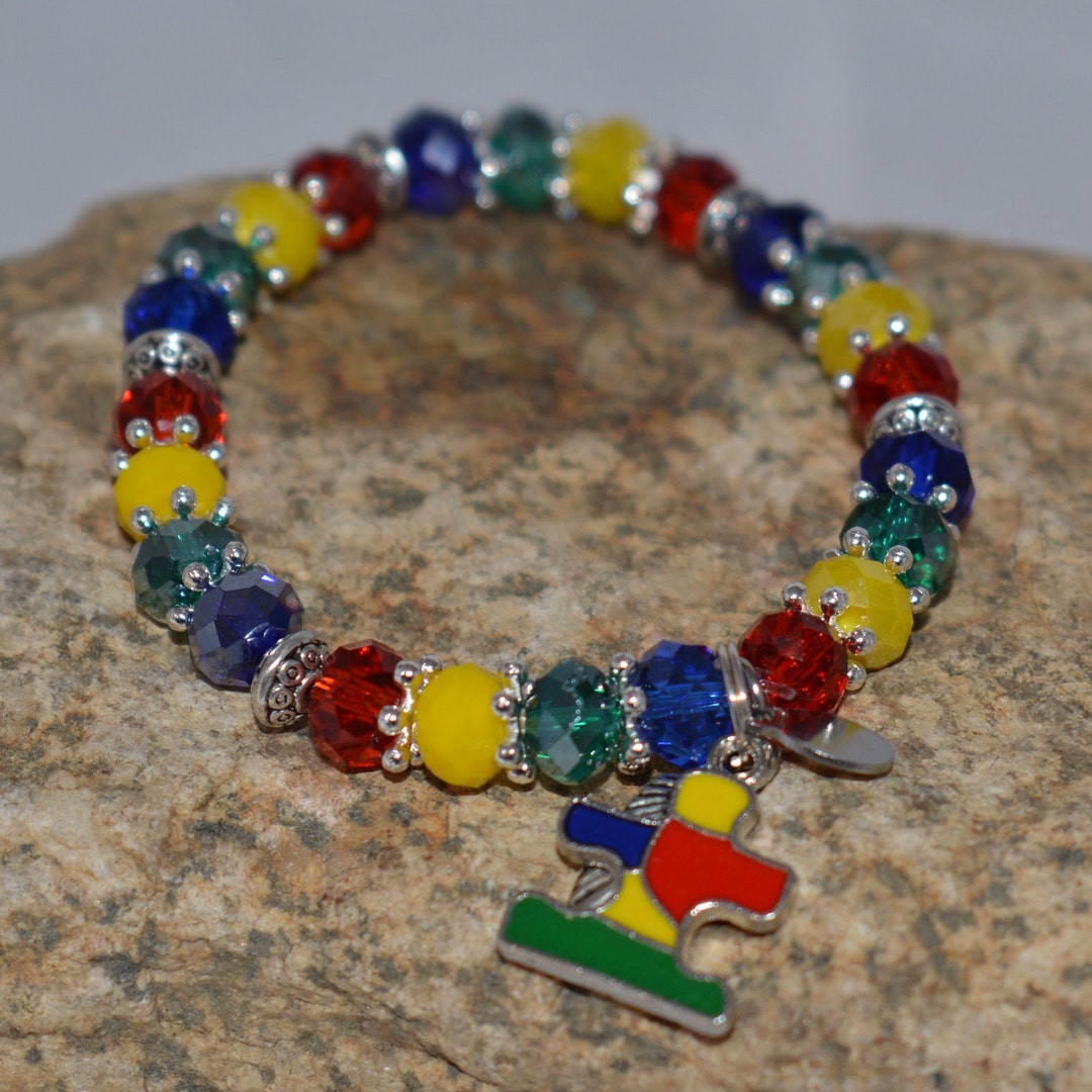 Autism Awareness Bracelet – Stretch Beads With Puzzle Piece Charm and ...