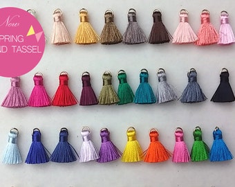 10% Wholesale 40 pcs - 0.8" Mini Art Silk Tassel Supplies in handmade diy for Jewelry necklace, earrings, craft keychain, dress, decor