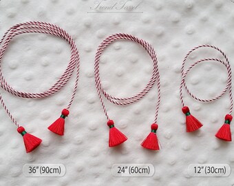 Tie Tassel - 12", 24", 36" Red Art Silk Pom Pom for christams gift box, wedding cake decor