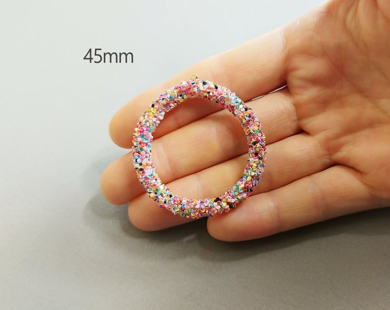 fashion jewelry 2 PCS EH0032 55mm Rose Glitter Sequin wrapped Hoop Pendant circle boho charm earrings 45mm