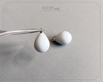2 PCS - Gray, 19 mm matte rubber coated, Egg Teardrop charm, unique pendant, supply for earring, making jewelry [ ER0059 ]