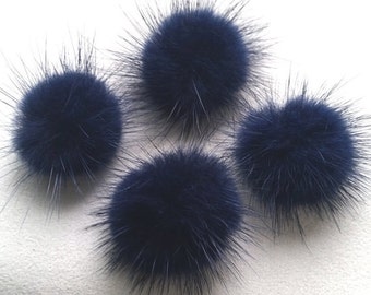 4 PCS - (No Ring) Navy Blue 30mm Genuine Mink Fur Ball Pom pom, Plain, ECT0009n