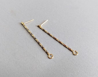 2 PCS - 40mm Gold, Long Twist Bar Studs, rope thin stick earring post supply [ EM0021-G ]
