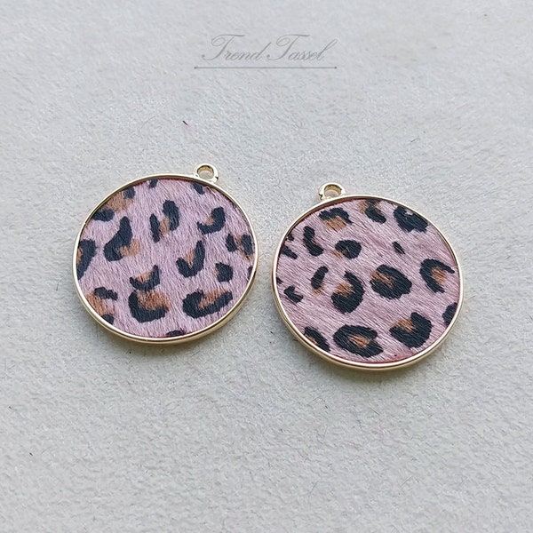 2 pcs pink - 1.2" round Leopard Hair, animal print drop for making earrings, necklace, fashion jewelry