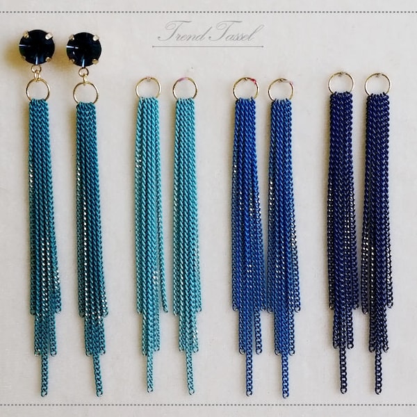 2 pcs - 75mm Drop Chain Tassel, Blue Simple Dangling Color Chain Charm for Tassel Earrings [ ET0019 ]