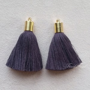 2pcs 1.7 Luxury Art Cotton Tassel, Brass End Cap, GREEN GRAY Theme, Hand Crafted Charm Supplies for fashion accessories and home decor image 4
