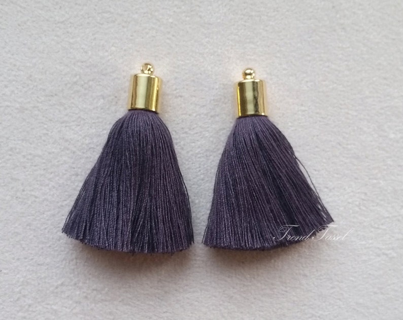 2pcs 1.7 Luxury Art Cotton Tassel, Brass End Cap, GREEN GRAY Theme, Hand Crafted Charm Supplies for fashion accessories and home decor image 4