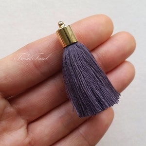 2pcs 1.7 Luxury Art Cotton Tassel, Brass End Cap, GREEN GRAY Theme, Hand Crafted Charm Supplies for fashion accessories and home decor image 5