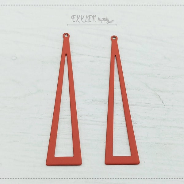 2 PCS-48 x 11 mm en caoutchouc mat rouille enduit, boucles d’oreilles triangle plat, pendentif collier, fabrication de bijoux [ER0006-RT]