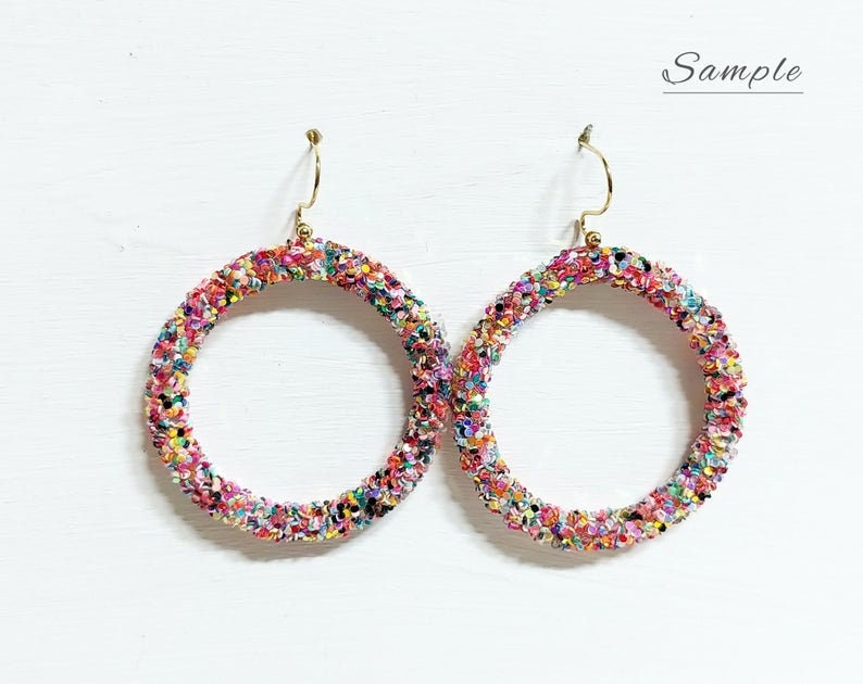 fashion jewelry 2 PCS EH0032 55mm Rose Glitter Sequin wrapped Hoop Pendant circle boho charm earrings 45mm