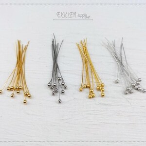 10 PCS - 07 x 50 mm gold plated over brass, 3mm Ball Pin, basic finding, basic supply for girls bracelet necklace part [ EBF0024-50 ]