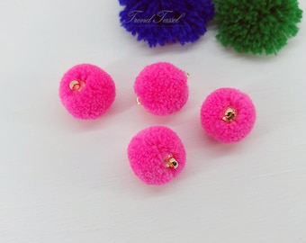 4 PCS - neon pink 15mm Art Cotton Ball with Ring Cap, Acryl PomPom for earrings necklace charm, wedding accessories