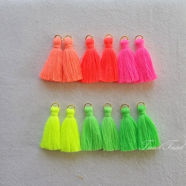 2pcs - Regular 1.5" Popular Art Cotton Tassel, Neon Theme, Hand Crafted Charm Supplies for fashion accessories and home decor