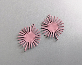2 PCS - Indie Pink, 25 mm matte rubber coated, Starburst Connector, Sunshine Pendant, Sunburst folded round Connector, jewelry [ ER0069 ]