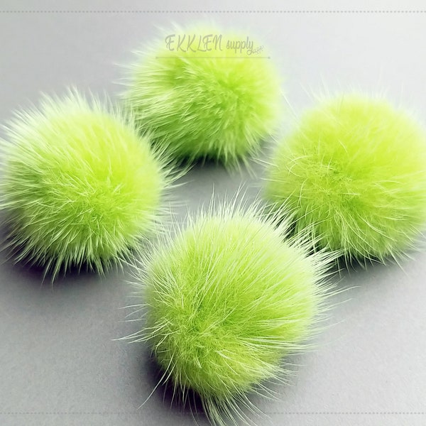 4 PCS - (No Ring) Lime green, 30mm Genuine Mink Fur Ball Pom pom, Plain, ECT0009n