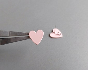 2 PCS - Rosa, 12 mm revestimiento de esmalte revestimiento acrílico poste de pendiente del corazón, pendiente Formica, accesorio de perno de acetato de celulosa [ ECT0094 ]