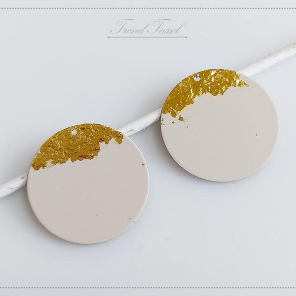 2 PCS - Beige, 25mm Disc with Gold Paint, matte rubber coated, round charm supply for earring, making jewelry finding [ ER0008G - BE ]