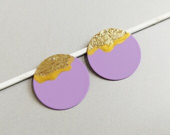 2 PCS - Lavender, 25mm Disc with Gold Paint, matte rubber coated, round charm supply for earring, making jewelry finding [ ER0008G - BE ]