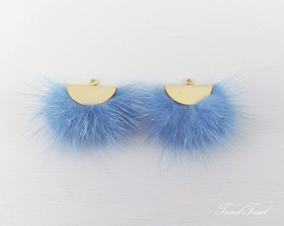 Purple Fur Fan with semi circle cap Genuine Mink Pom pom Tassel supply for earrings 2 PCS