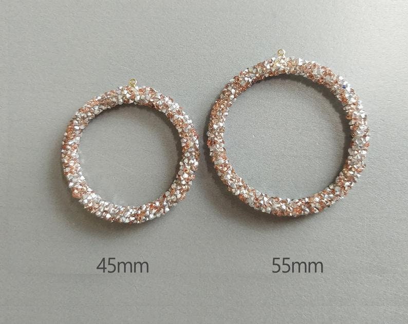 fashion jewelry 2 PCS EH0032 55mm Rose Glitter Sequin wrapped Hoop Pendant circle boho charm earrings 45mm