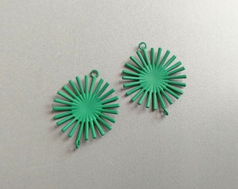 2 PCS - Emerald, 25 mm matte rubber coated, Starburst Connector, Sunshine Pendant, Sunburst folded round Connector, jewelry [ ER0069 ]