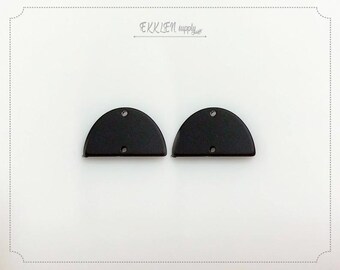 2 PCS - 20 x 12 mm Black matte rubber coated, 2 holes Semi Circle Pendant, semi circle charm, half moon connector jewelry [ ER0025-BK ]