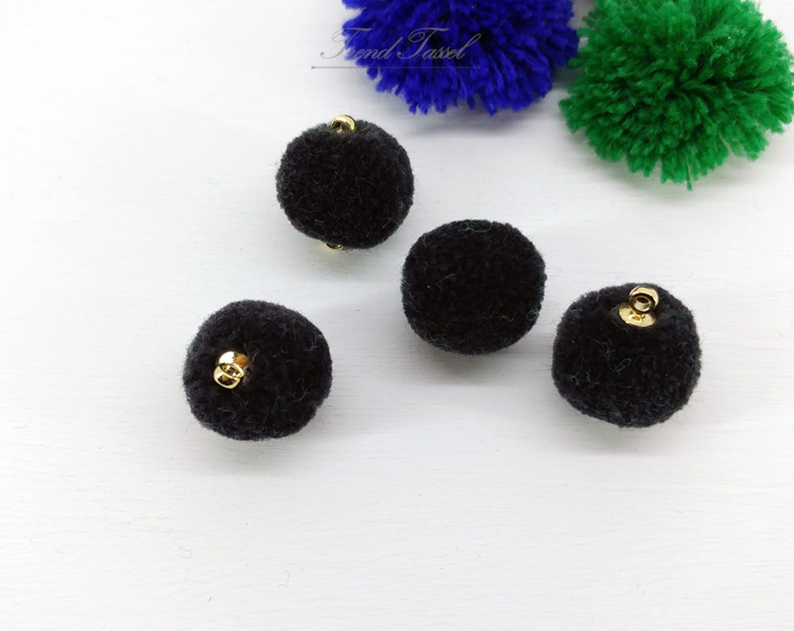 4 PCS Black 15mm Cotton Ball With Ring Cap Pom Pom for Etsy