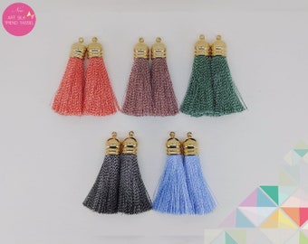 2 pcs - 2" gland de soie Art avec 2 lignes bouchon en laiton, thème CHEVRON pompon fournitures pour bijoux, bijou de sac