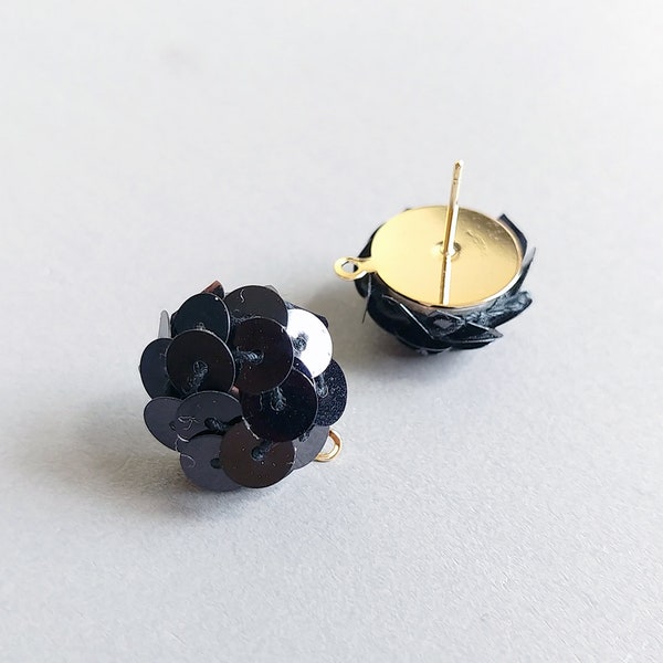 2 PCS - Noir, 15mm Sequin Round Stud, post boucles d’oreilles [ EH0059 ]