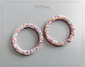 2 PCS - 45mm, 55mm Rainbow Glitter Sequin wrapped Hoop Pendant, fashion jewelry, circle boho charm earrings [ EH0032 ]